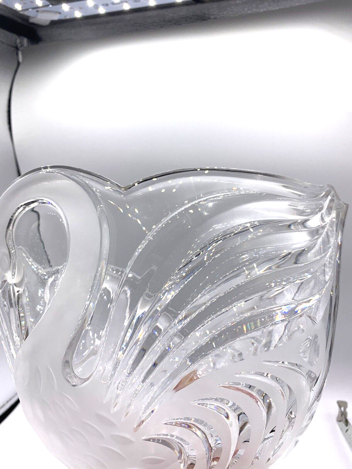 Crystal Clear Industries 24% Lead Crystal Frosted Clear Swan Bowl Vase Inches