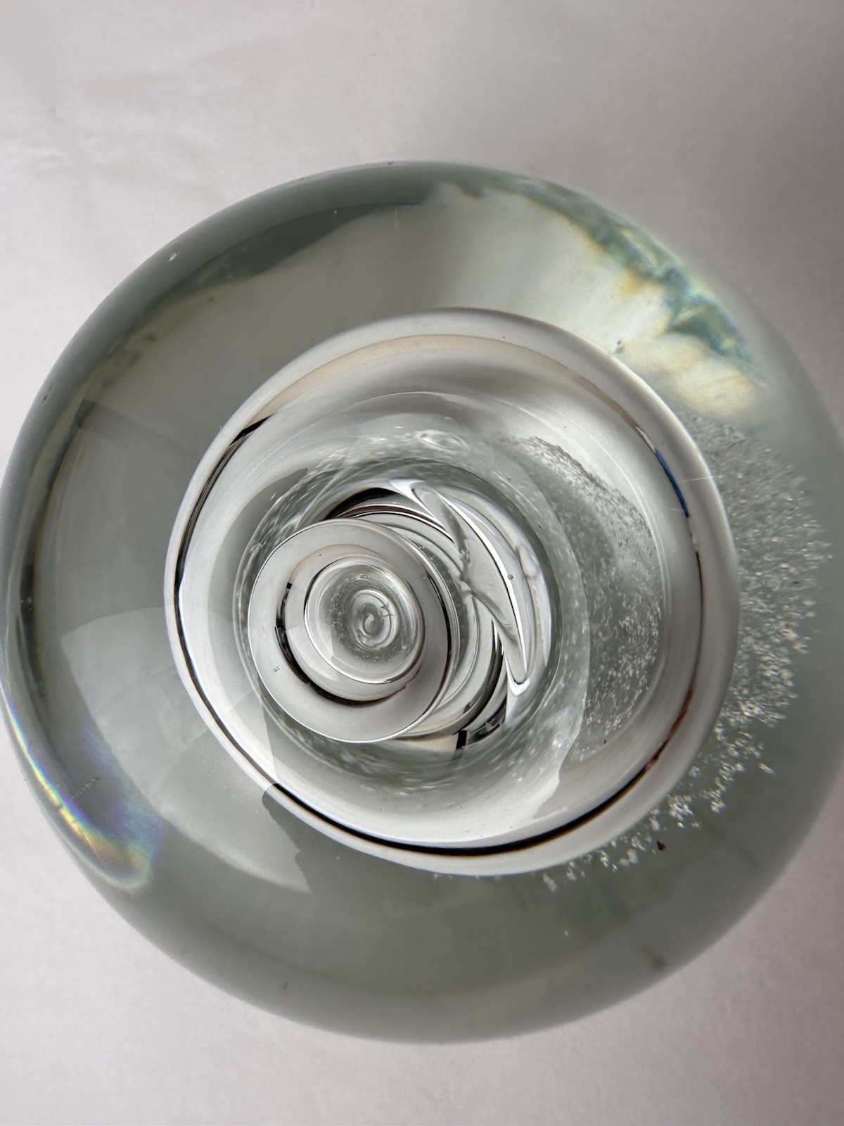 Vintage Paperweight Art Glass Swirl Bubble Single Tornado Clear Round 3″