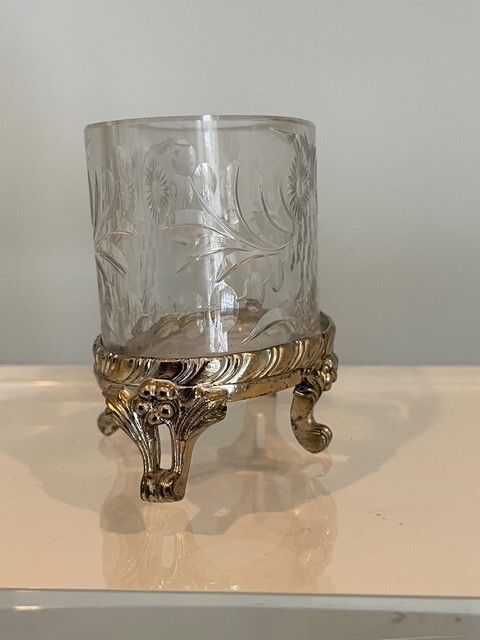 Antique Pairpoint Etched Glass Cigarette Holder in Silver Footed Base – Marked