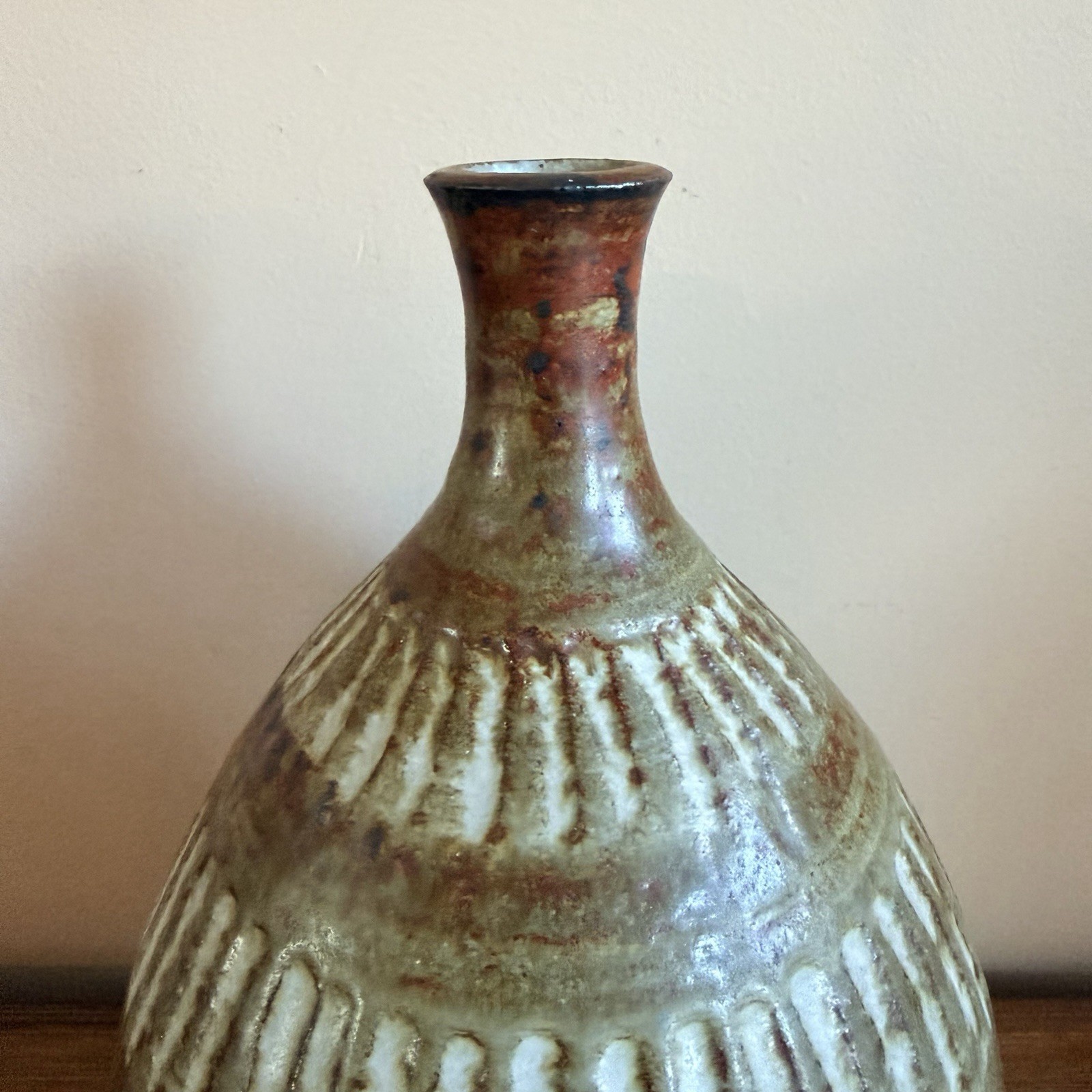 Mid Century Modern French / Scandinavian Stoneware Pottery Vase Illegibly Signed