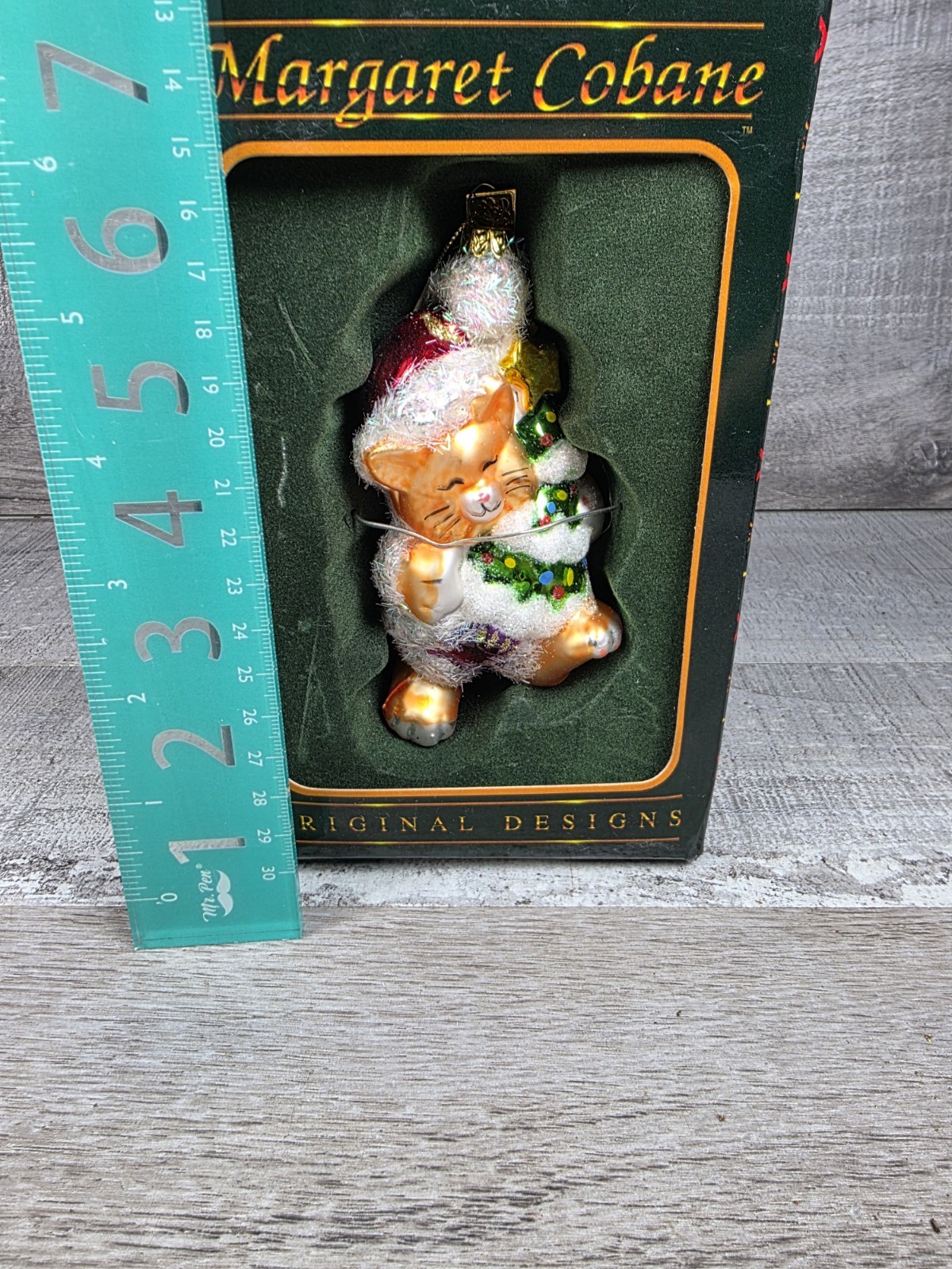 Margaret Cobane Kitty Kitten Cat Christmas Brown Blown Glass Ornament In Box b42