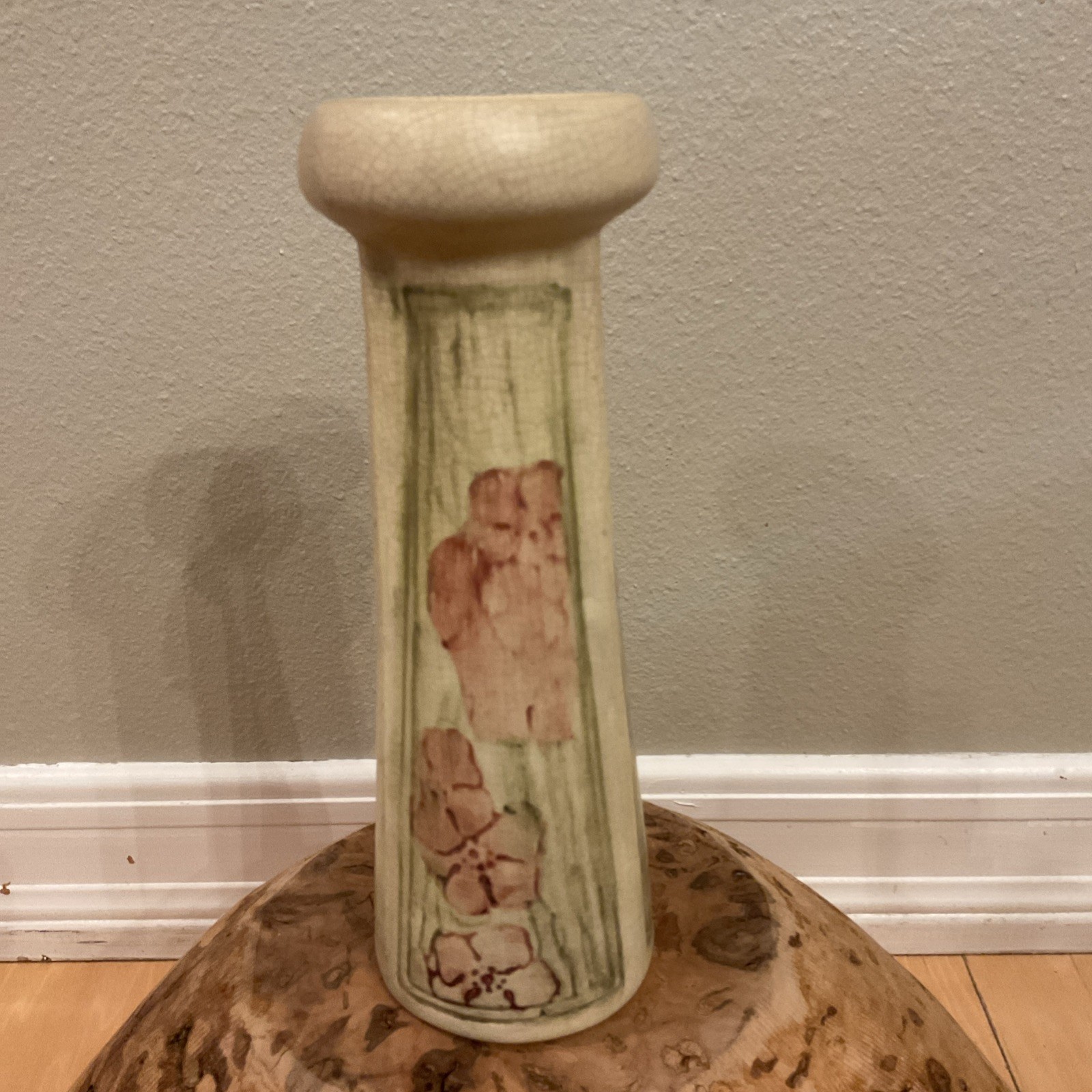 Weller Purple Flowers 3 Panel 9″ Vase 1920’s Stamped