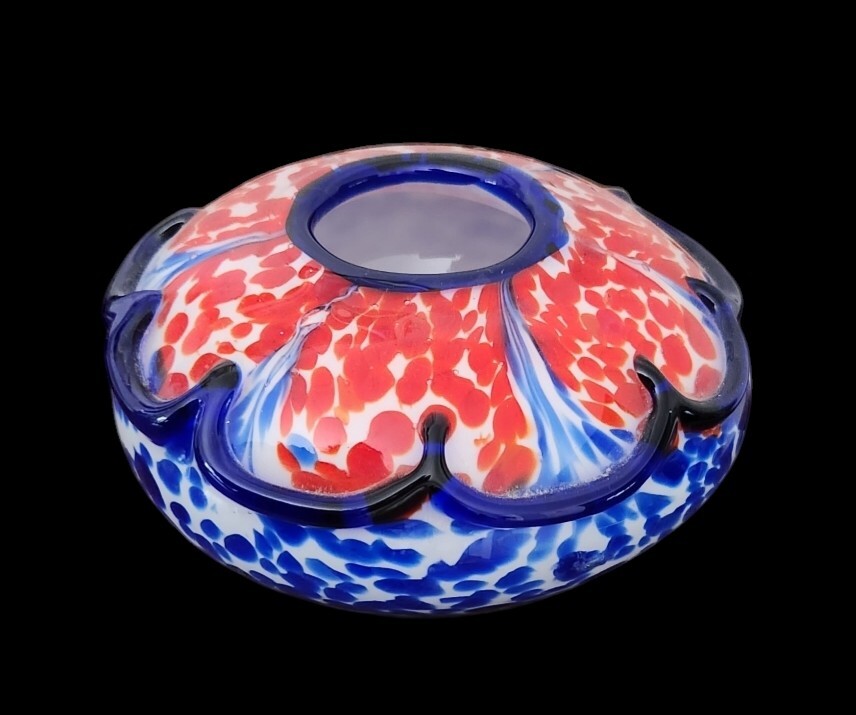 Vintage Murano Rose Bowl Summerso Belle Cobalt Blue White Green Red Art Glass
