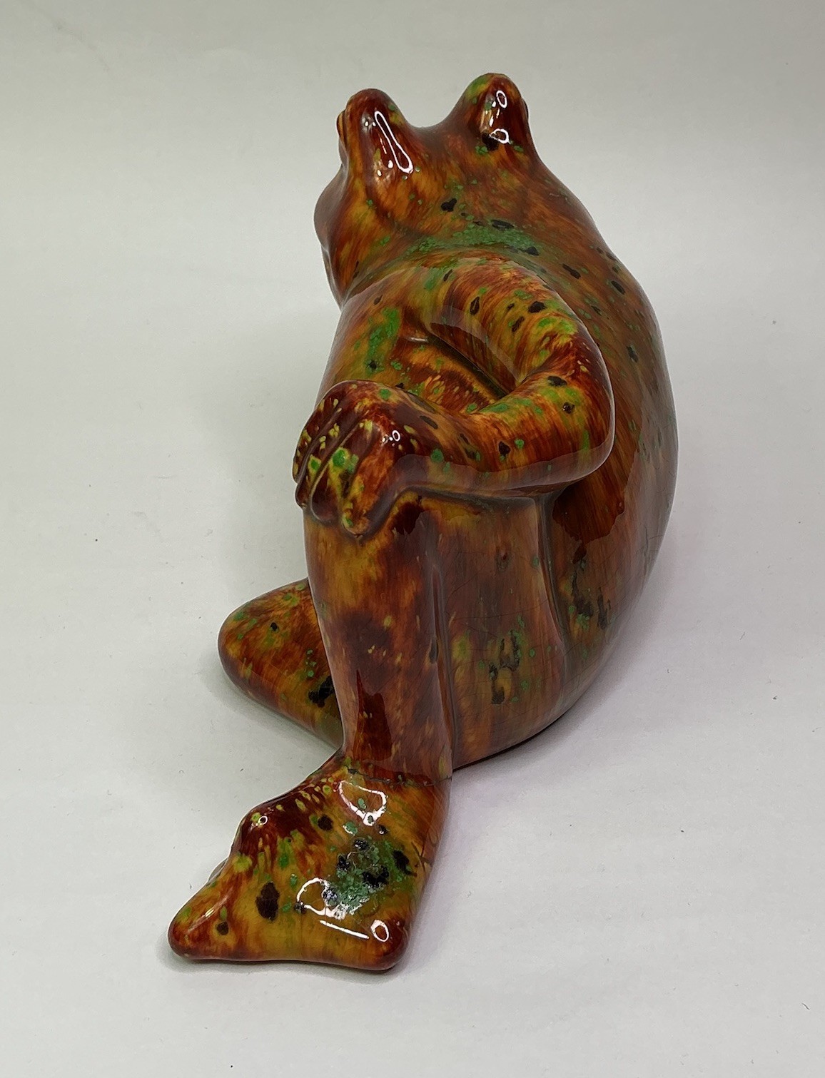 MCM 70s Art Pottery Drip Glazed Psychedelic Frog Figurine Multicolor Signed READ