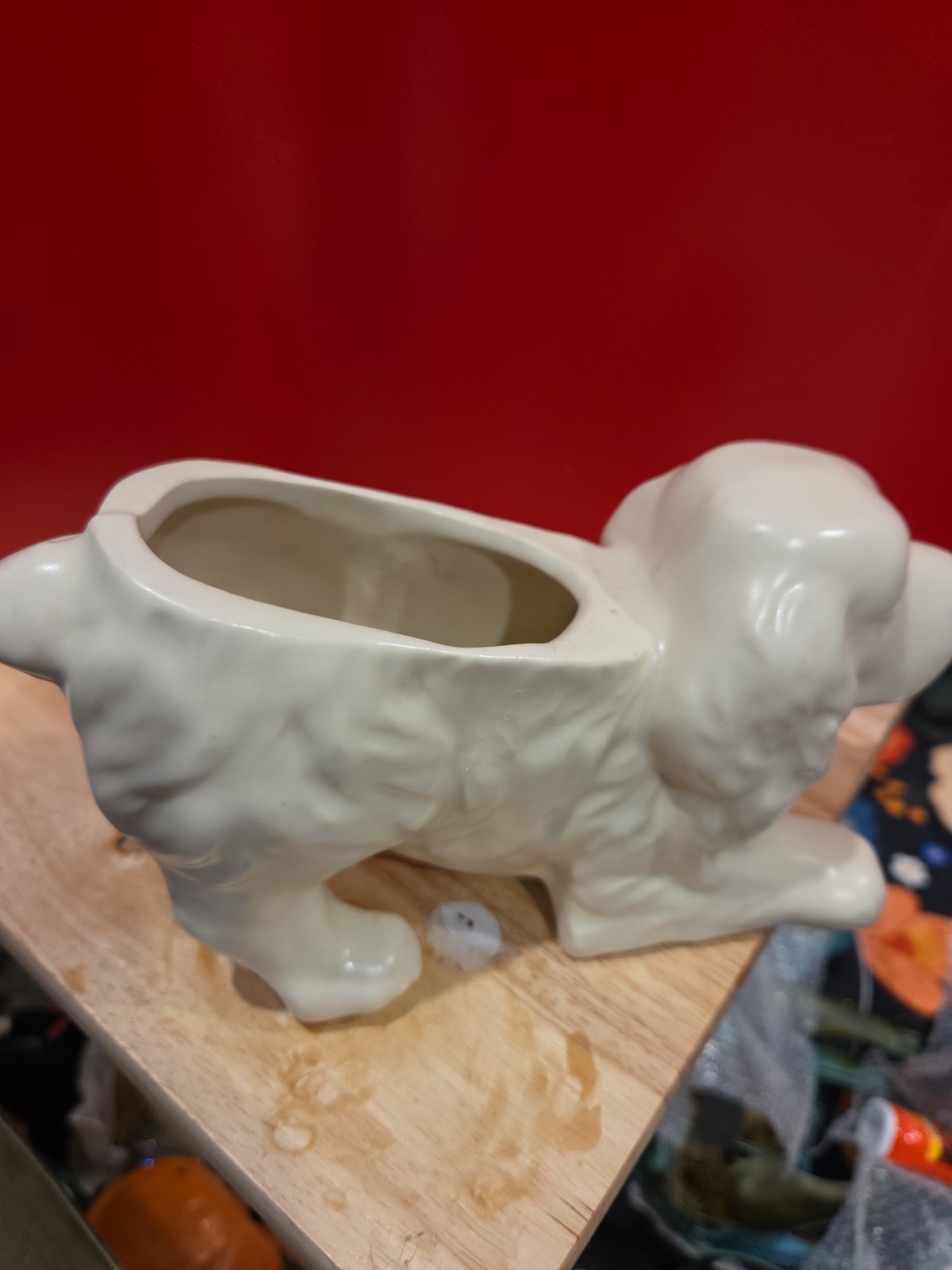 Vintage 1960’s USA Pottery Ivory Labrador/Golden Planter 9″L X 4″ H