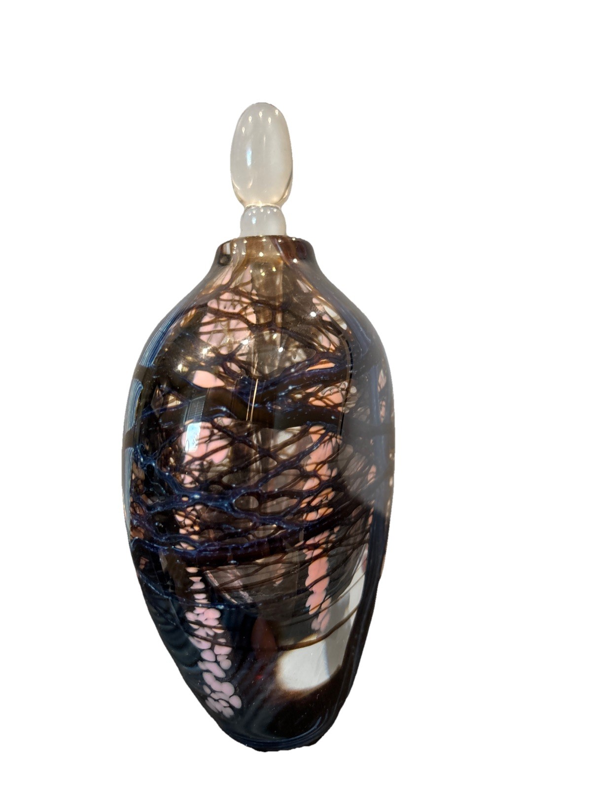 Satava 6 1/2″ Wisteria Tree w/ Pink Flowers Glass Perfume Bottle 1990 Signed