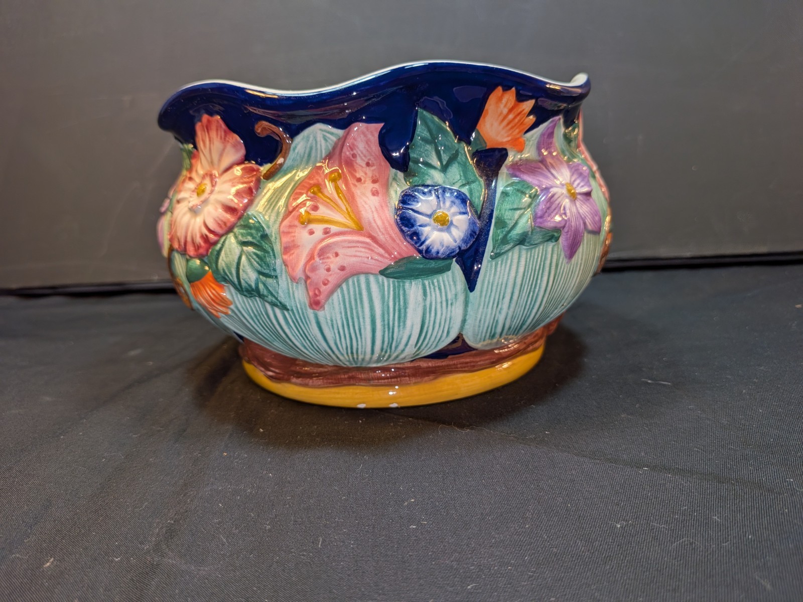 Fitz & Floyd 1994 Majolica Planter Bowl Both Original Paper Tags Colorful