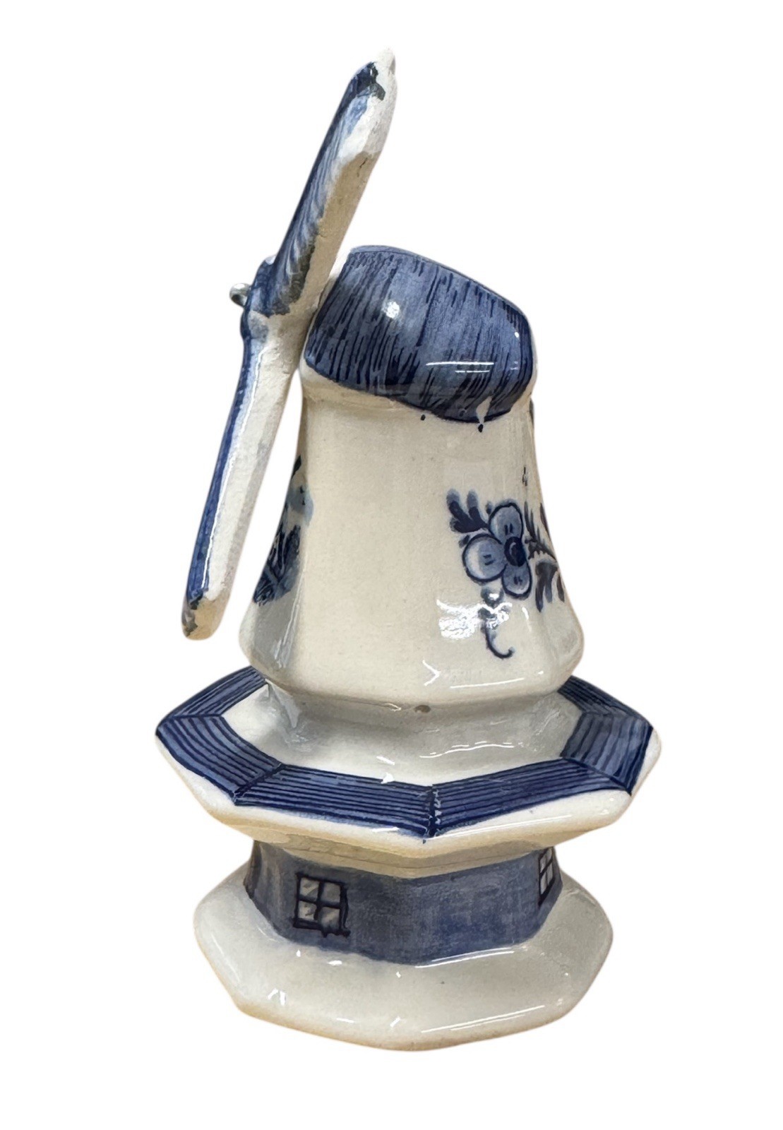 Vintage Delft Holland Hand Painted Blue & White Ceramic Floral Windmill 5″