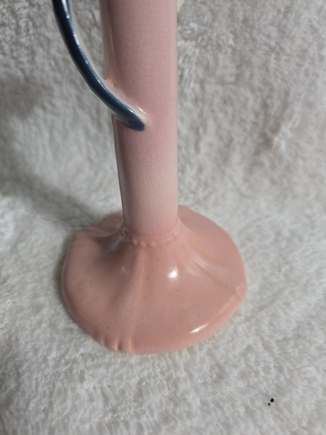 Vtg Pink Long Vase, Pink, Blue, White & Floral / Parrot