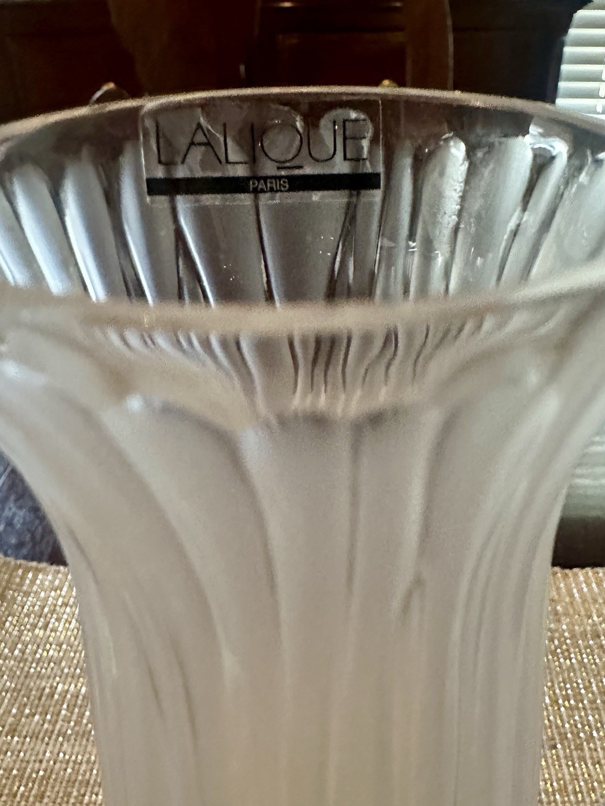 Lalique Luxury Crystal Clear Frosted Vase Brindille Incolore 8×2.5″ NIB