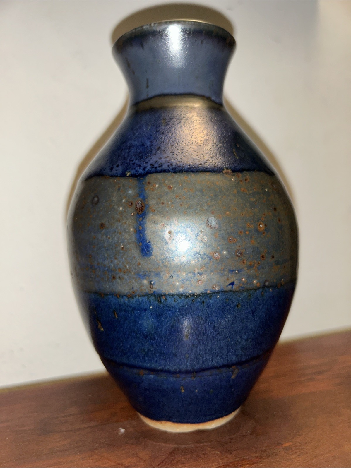 Silver Corbin Art 7” Blue Green Stoneware Vessel Pot Signed Pottery