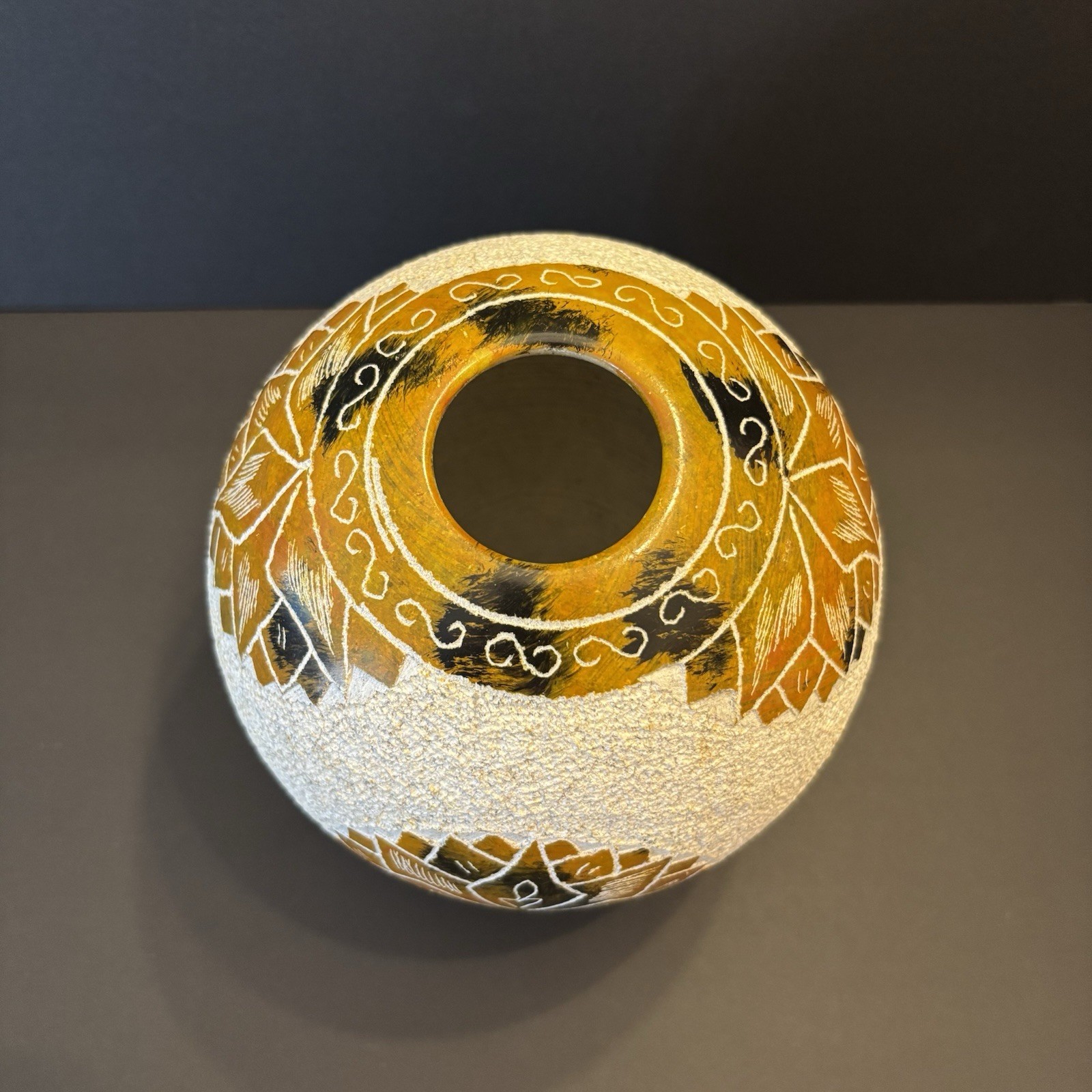 Southwest Style Round Sphere Ceramic Vase Textured Pottery 6”