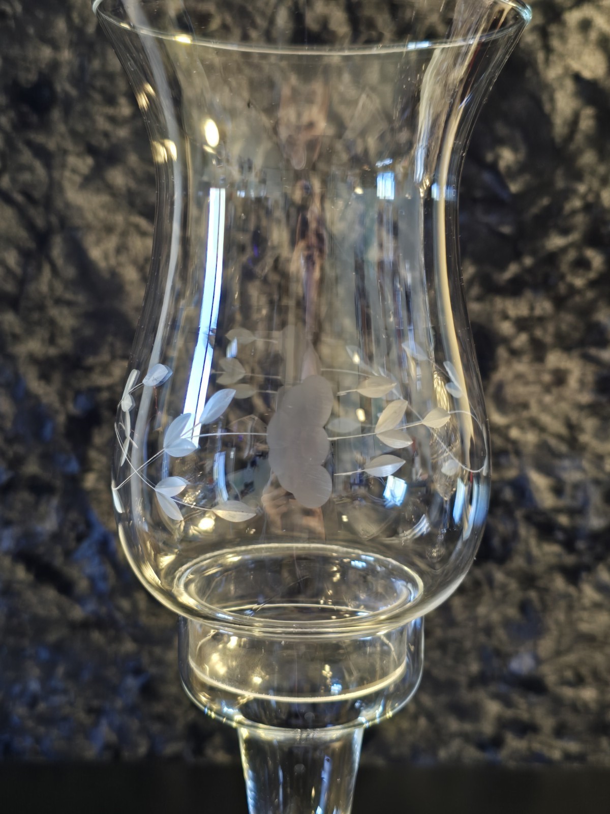 Vtg Princess House HERITAGE Etched Cystal 12″ Stemmed Hurricane Candle Holder