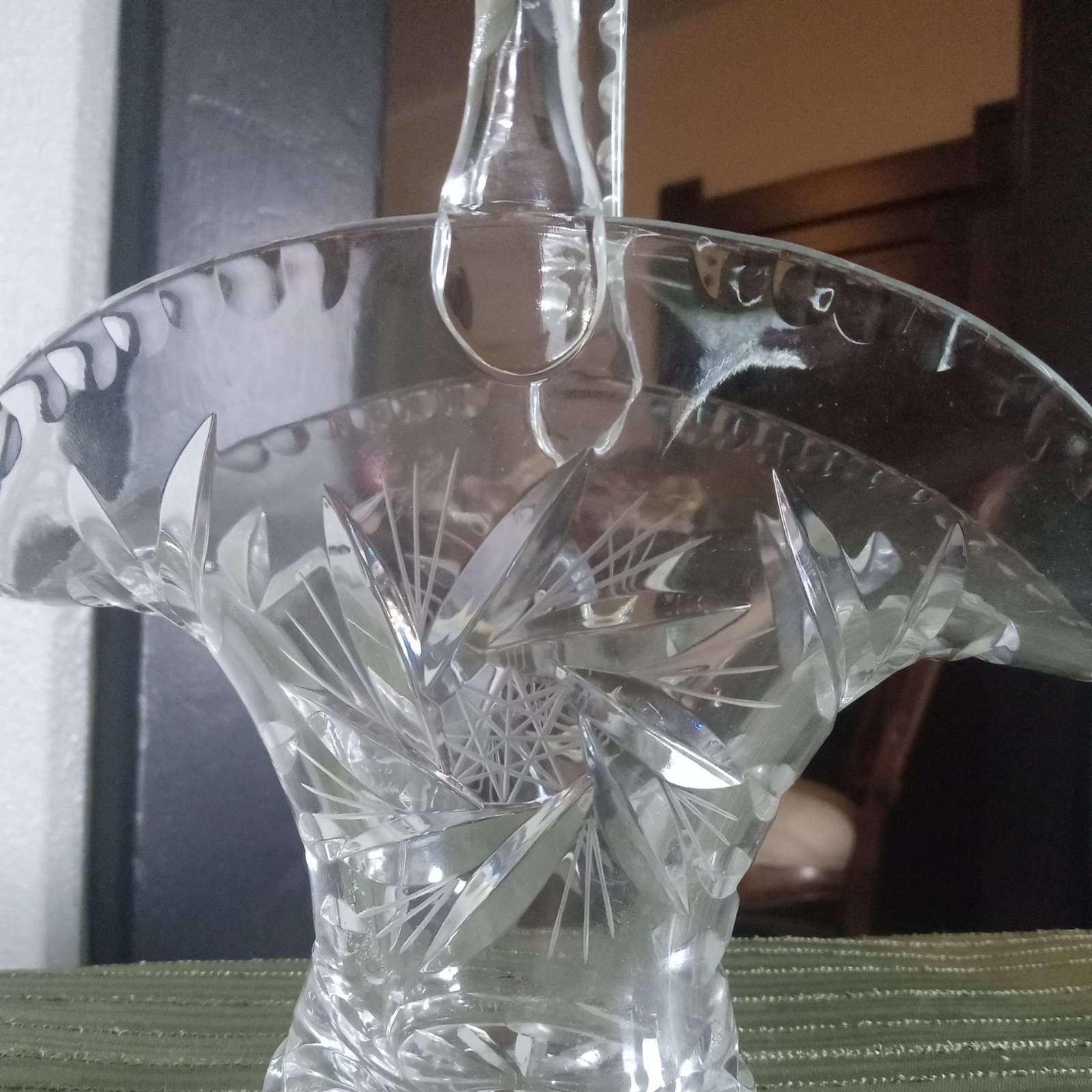 Vintage 1900-1919 American Brilliant Crystal Handcarved Brides Basket