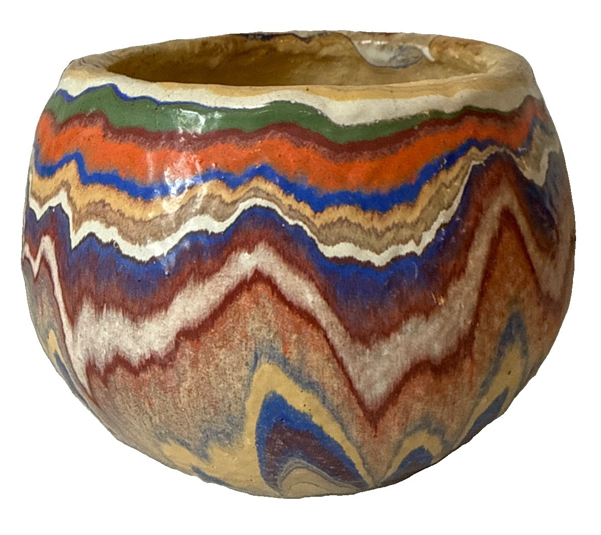 Vtg Multicolor Swirled-Glaze Ozark Roadside Tourist Pottery Flower Pot 1930’s