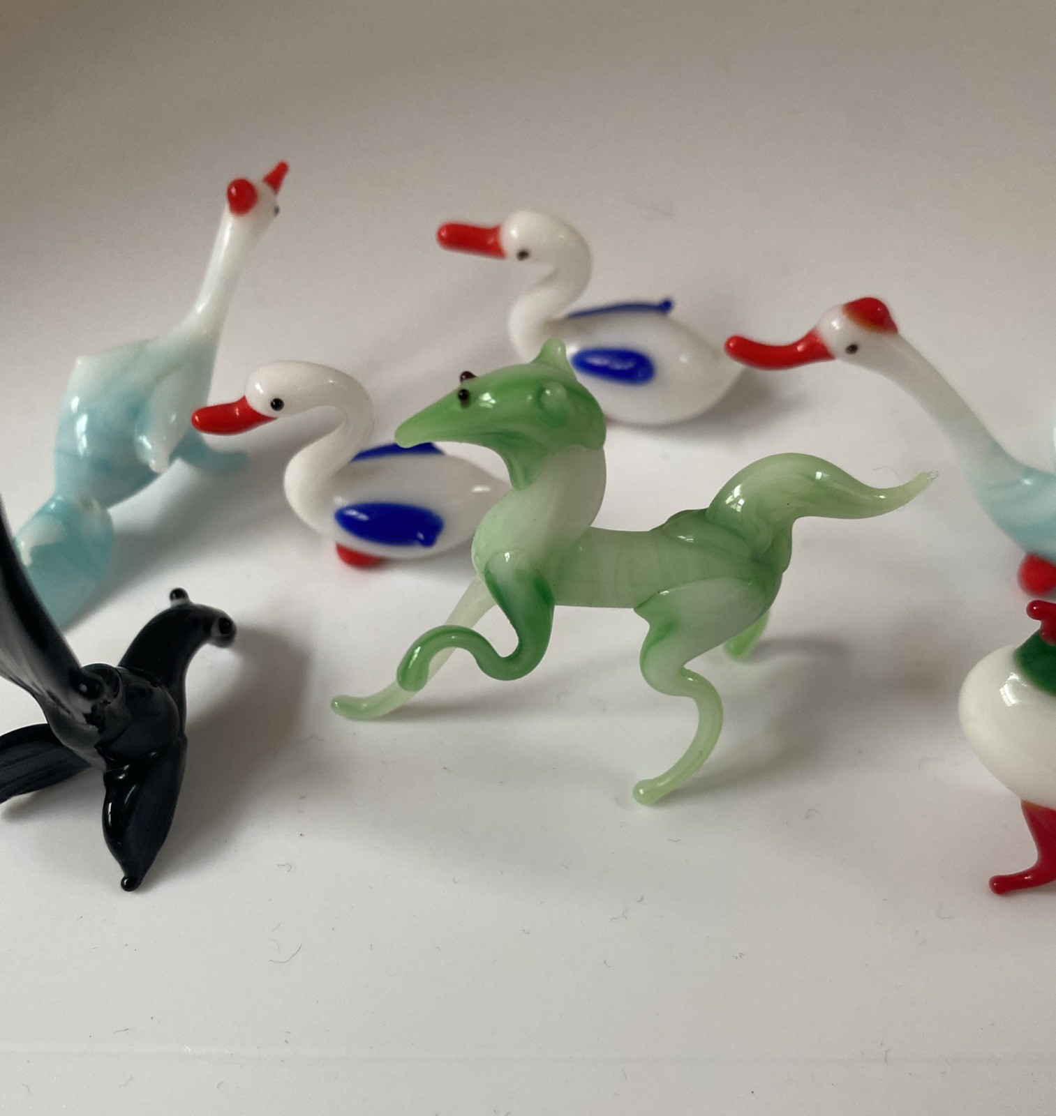 7 Vintage Miniature Hand Blown Art Glass Animals Nice Colors