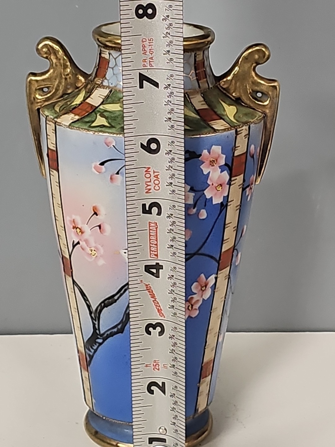 ANTIQUE ASIAN HAND PAINTED IMPERIAL NIPPON FLORAL BIRD GILDED HANDLE VASE MARKED