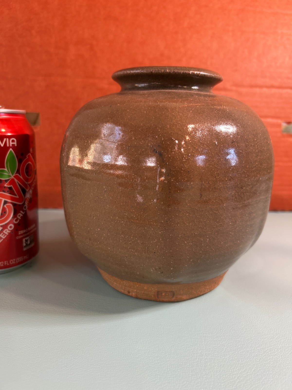 Studio Pot artist unknown to me chop mark 5 7/8″ tall has crazing