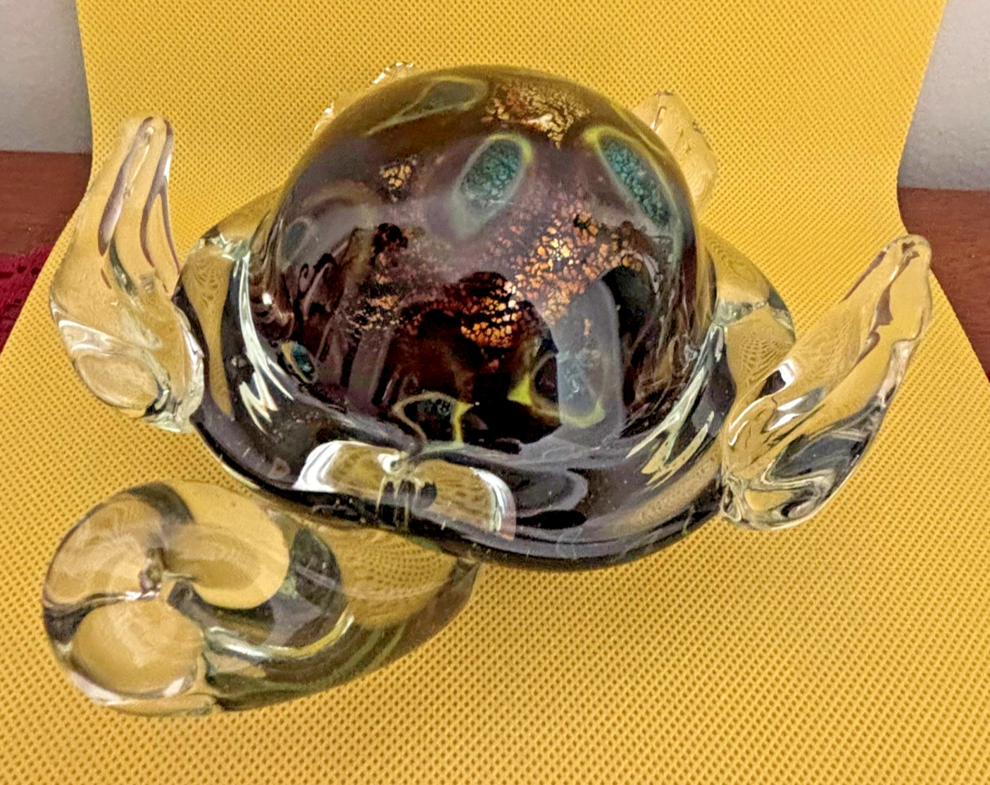 Murano Style Green, Blue & Gold Glass Sea Turtle Paperweight Figurine