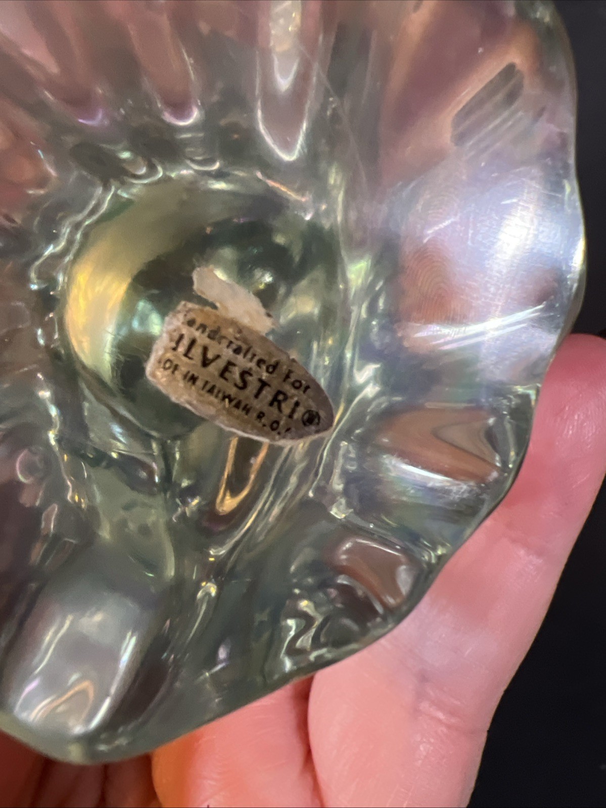 Vintage Silvestri Crystal Madonna Mary Figurine Iridescent Glass 7”