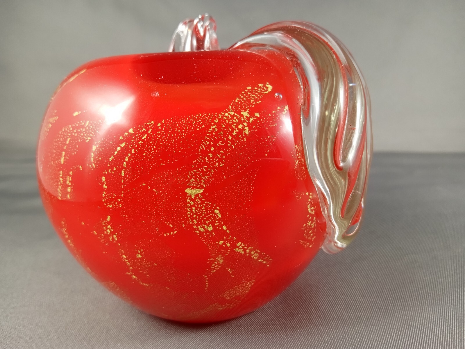 Glass Apple Paperweight Red and Gold 1.3 lbs