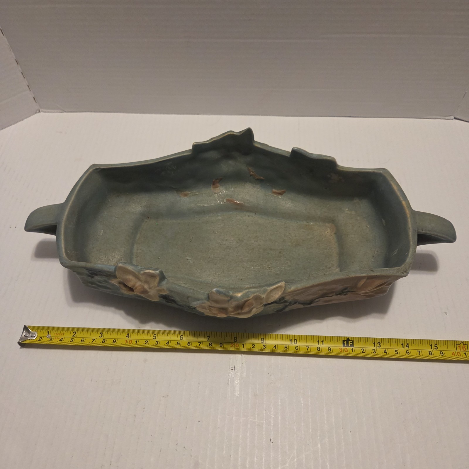 Vtg Roseville Pottery 1943 Blue Magnolia Flowers Console Bowl 451-12″ Rare USA