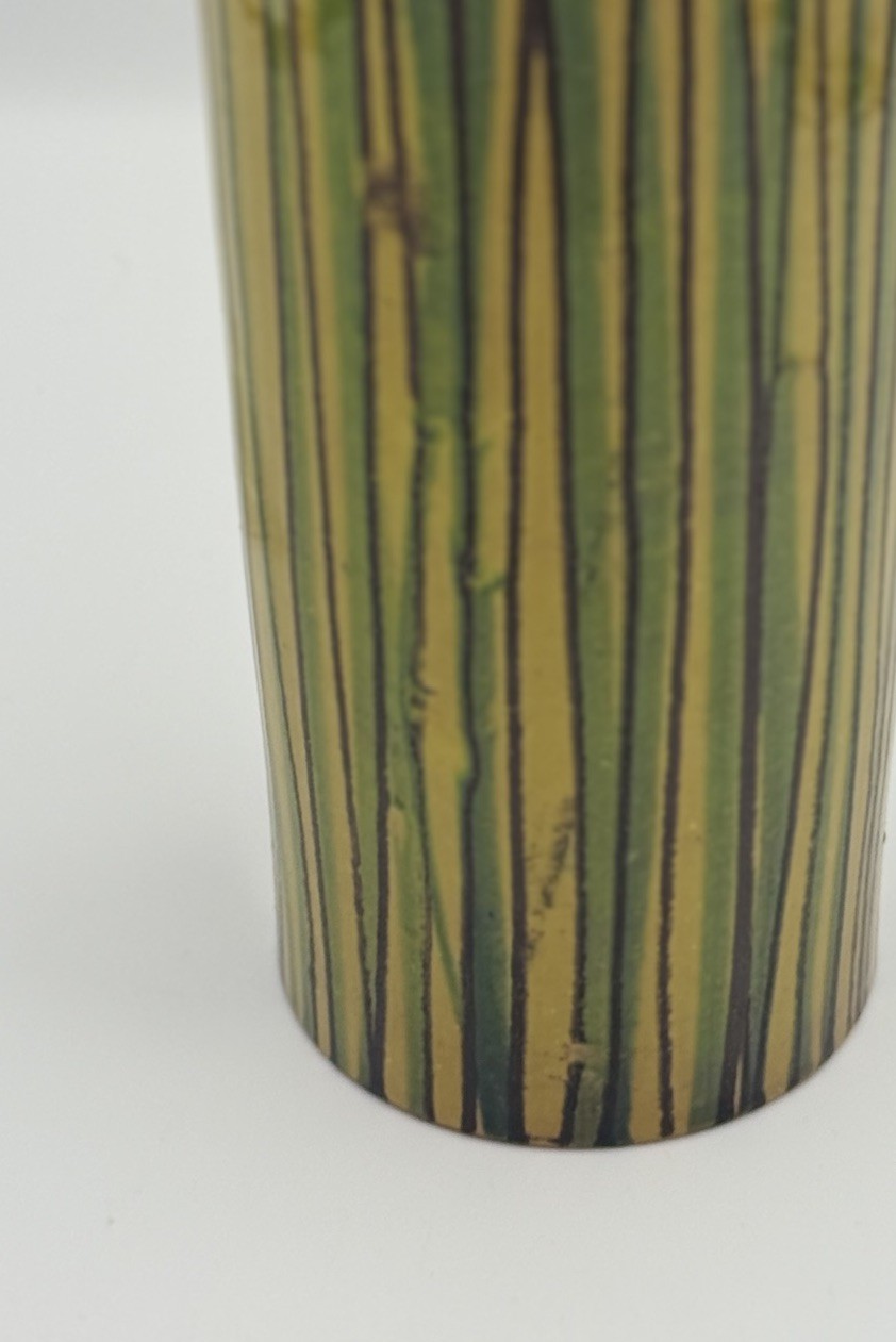 Vintage Mid-Century Italian Yellow Green Multi Color Striped Cylinder Vase ITALY