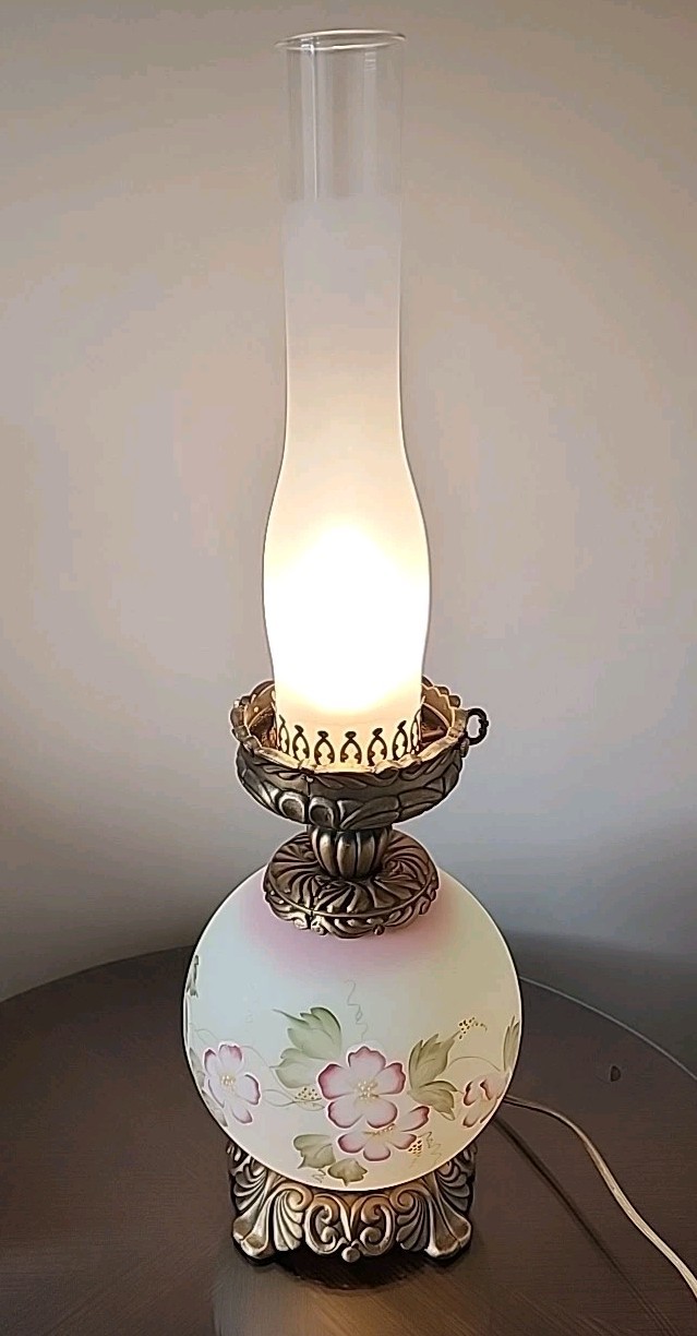 Fenton LOTUS MIST FLORAL GWTW Lamp ~ Hand Painted & Artist Signed ~ EXQUISITE!!!