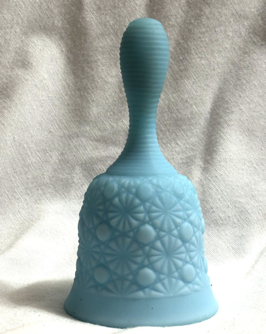 Fenton Matte Blue Daisy and Button Bell, Stamped on Inside