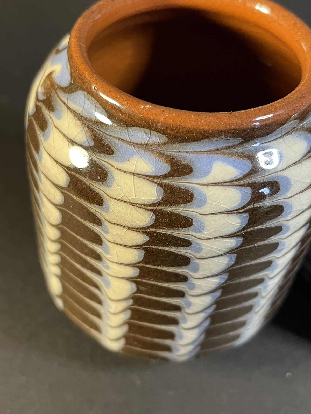 Bulgarian Ceramic Feathered Glazed Pottery Tea Light Candle Holders? 3.25”