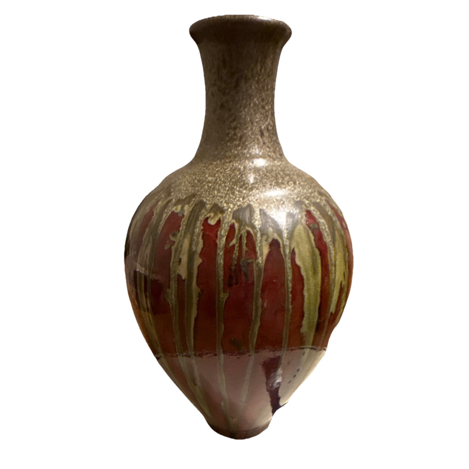Home goods Handmade Art Pottery Vase Brown Red Abstract Glossy Decorative Clay