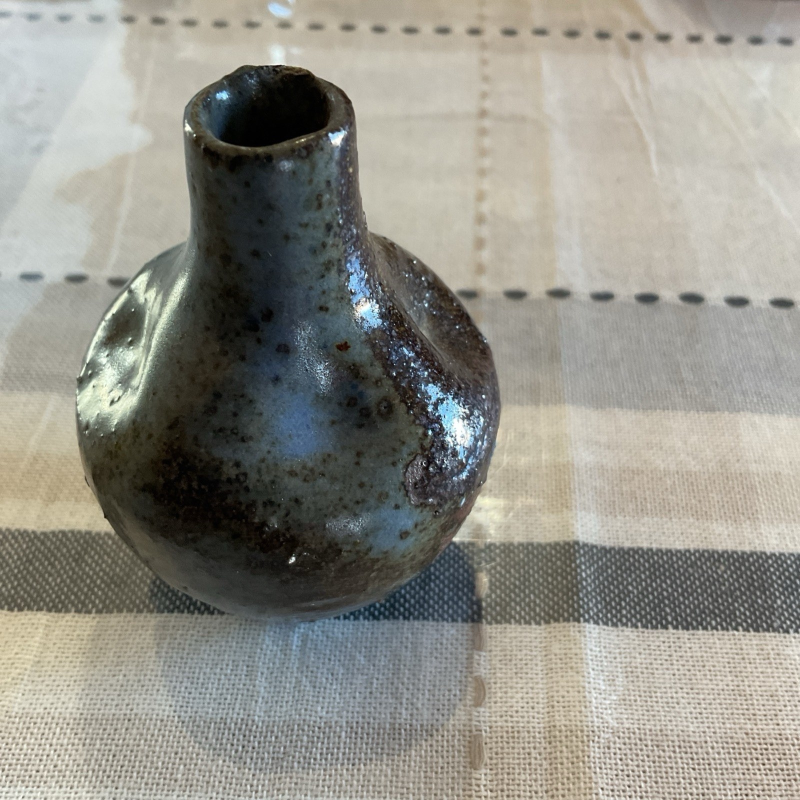 Pottery Bud Vase 3 Inches Tall Signed