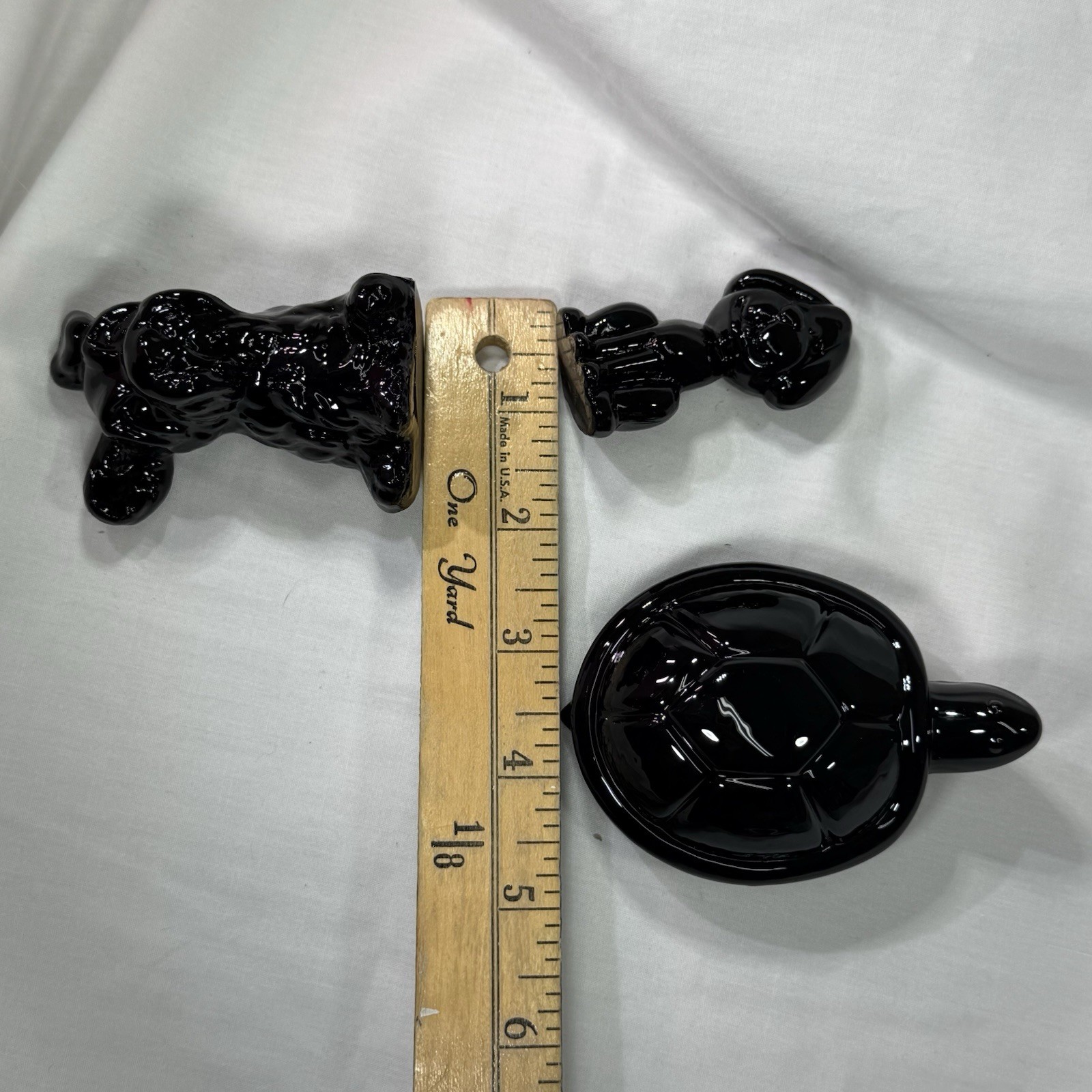 Viking Art Glass Black Dog Black Turtle And Black Puppy Small Figures READ Desc.