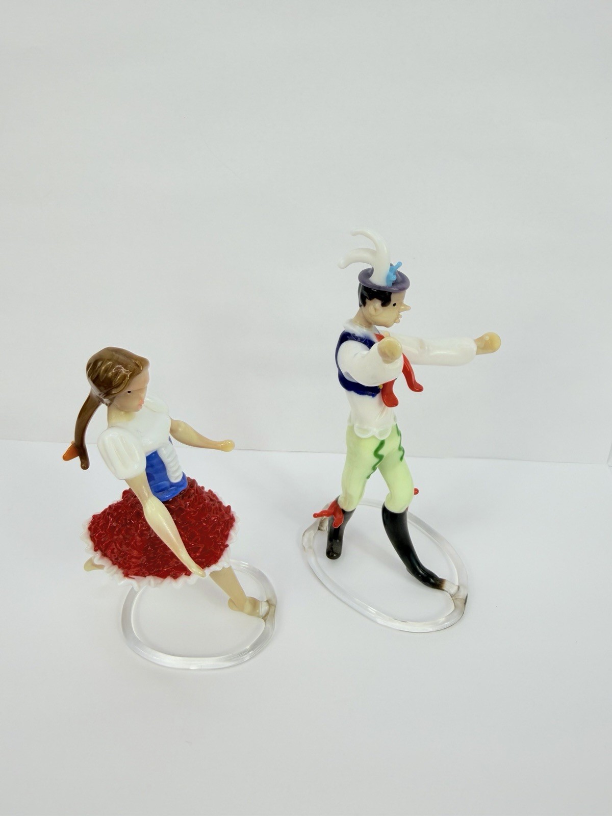 Jaroslav Brychta Lampwork Glass Dancing Boy and Girl Figurine Zelezny Brod 1940s