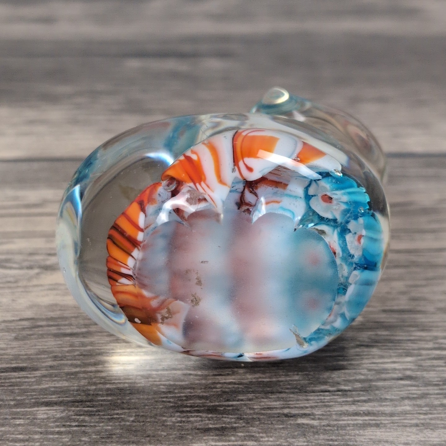 Hand Blown Art Glass Multi Color Animal Cat/Bear Paperweight Figurine 2″ Floral