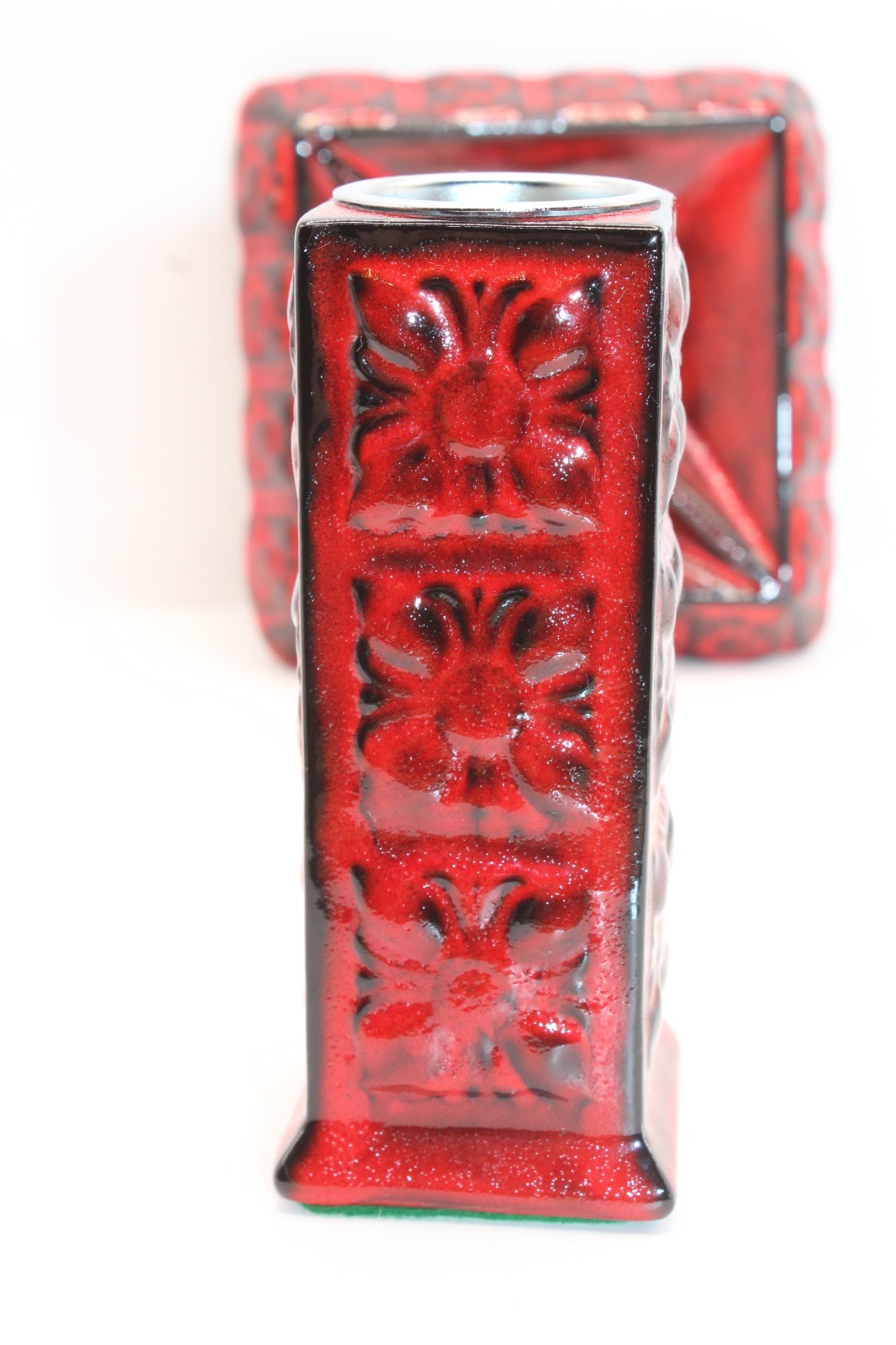 Vintage West Germany Style Ceramic Ash Tray & Candle Holder Beautiful Red Glaze