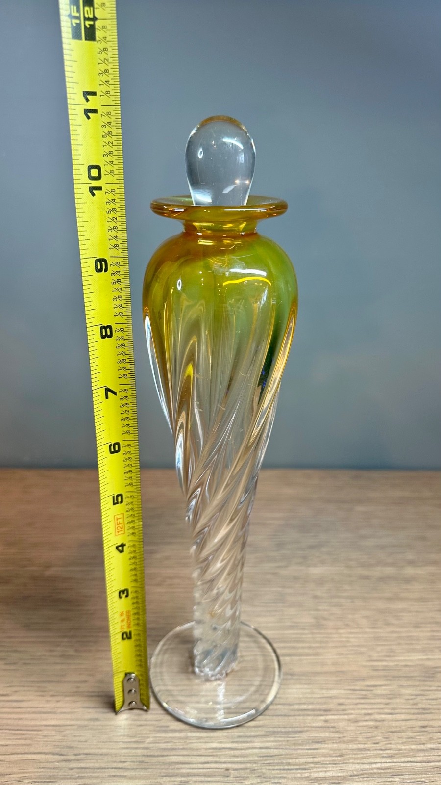 Douglas Becker Hand Blown Art Glass Perfume Bottle Amber Swirl Stopper Signed