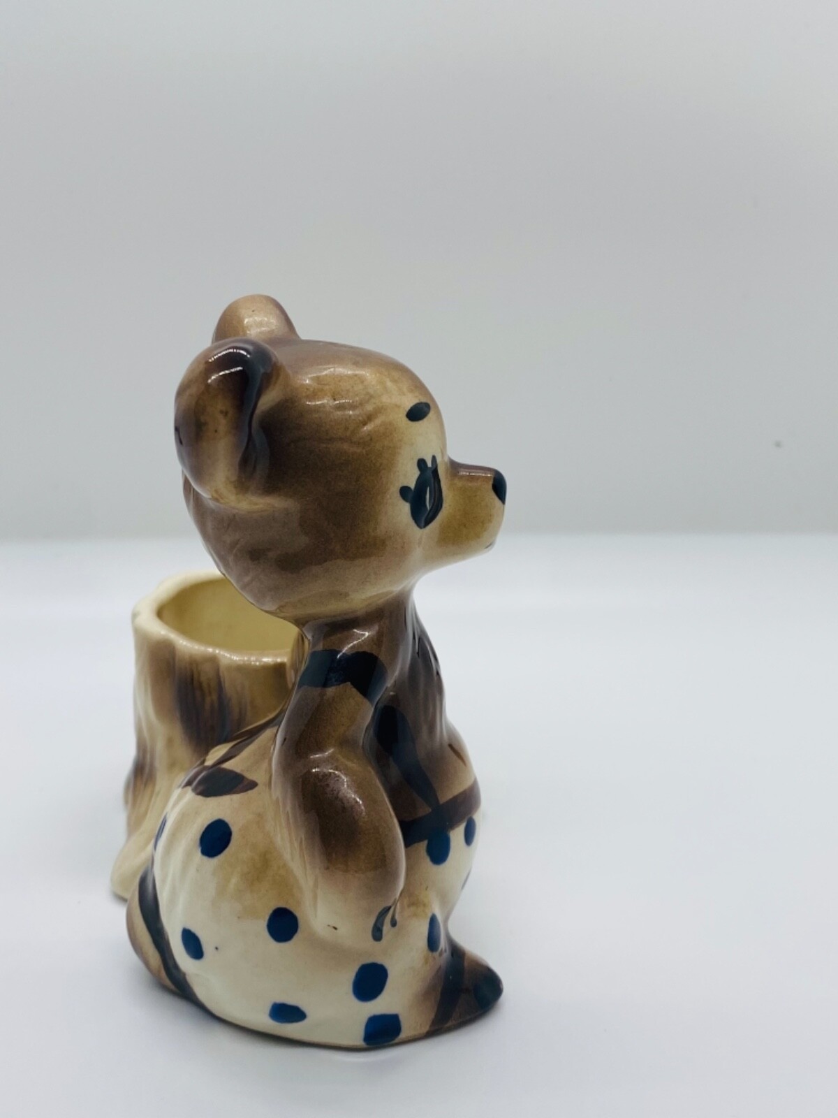 American Bisque Teddy Bear Planter, Hand Painted Vintage
