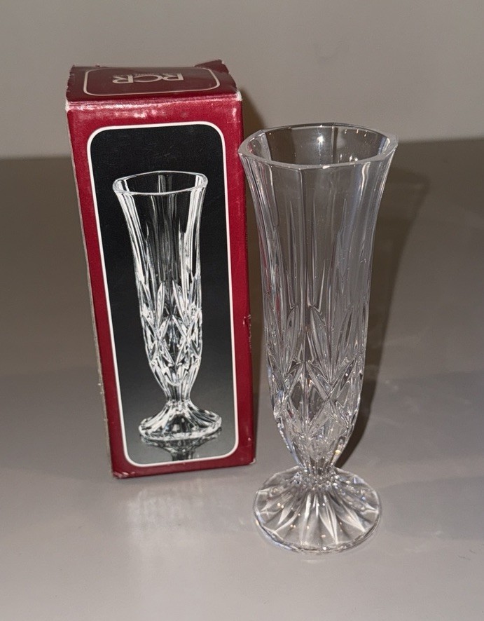 Lot of 3 RCR ROYAL CRYSTAL ROCK Lead CYRSTAL VASE Clear Cut Glass Linea G BOXED