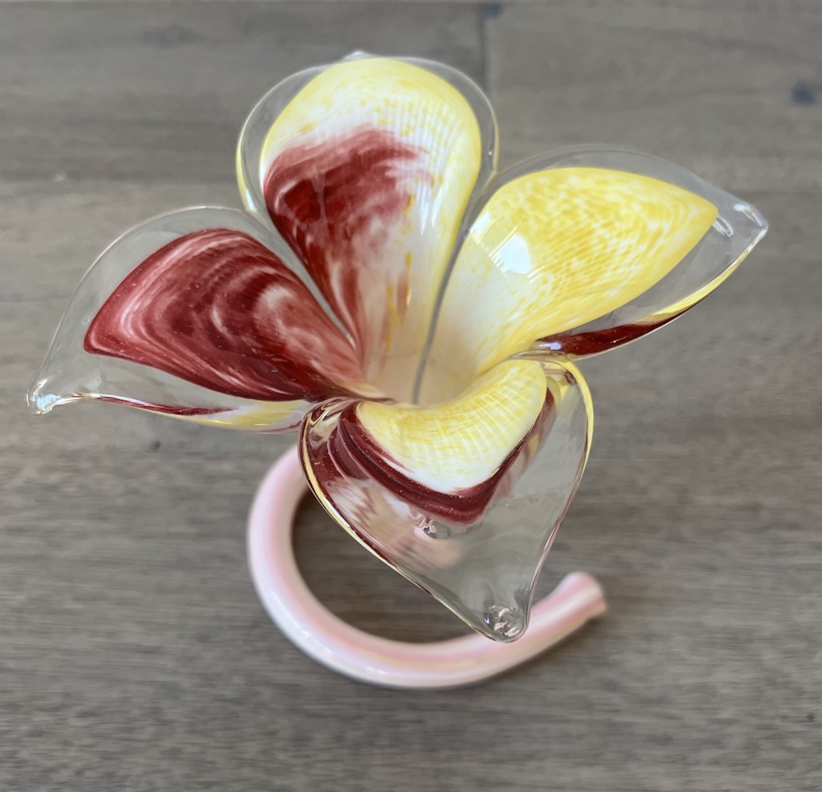 Murano Multicolor Hand Blown Glass 4Petal Flower Free-Standing Figurine Pink