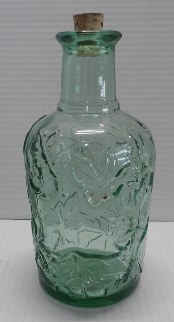 Vintage Libbey of Canada Green Glass Maple Leaf Embossed Decanter