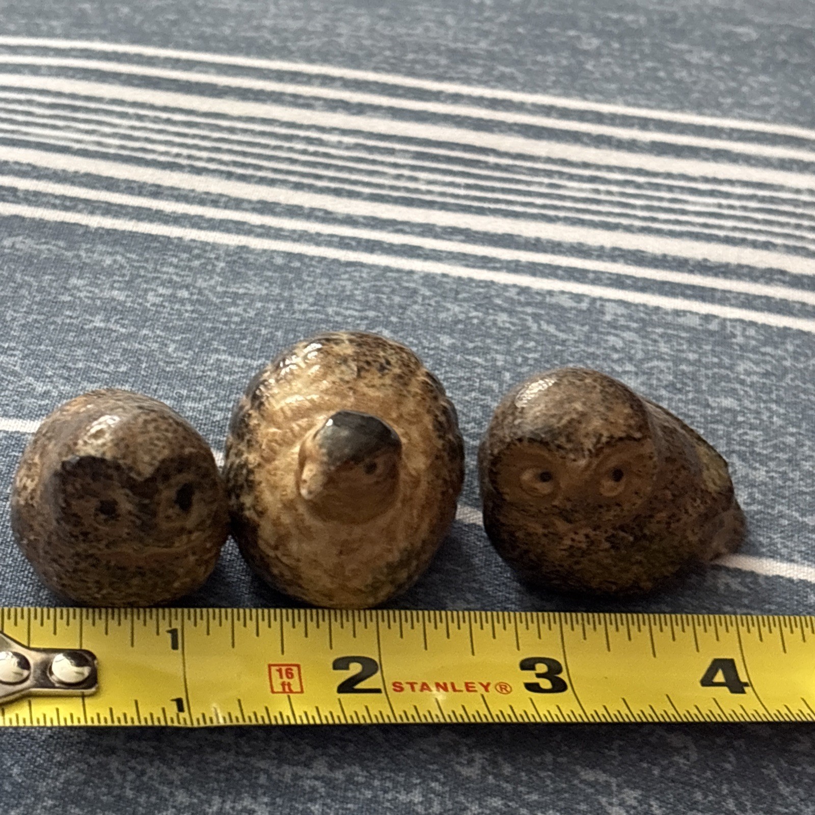 Vintage Mid Century Pottery Brown Owl Quail Singing Bird Lot of 3 Miniature