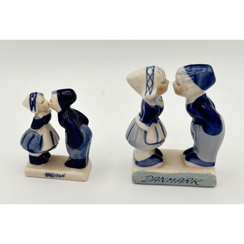 Delft Blue Denmark Boy Girl Kissing Couple Figurine Dutch Handpainted Holland