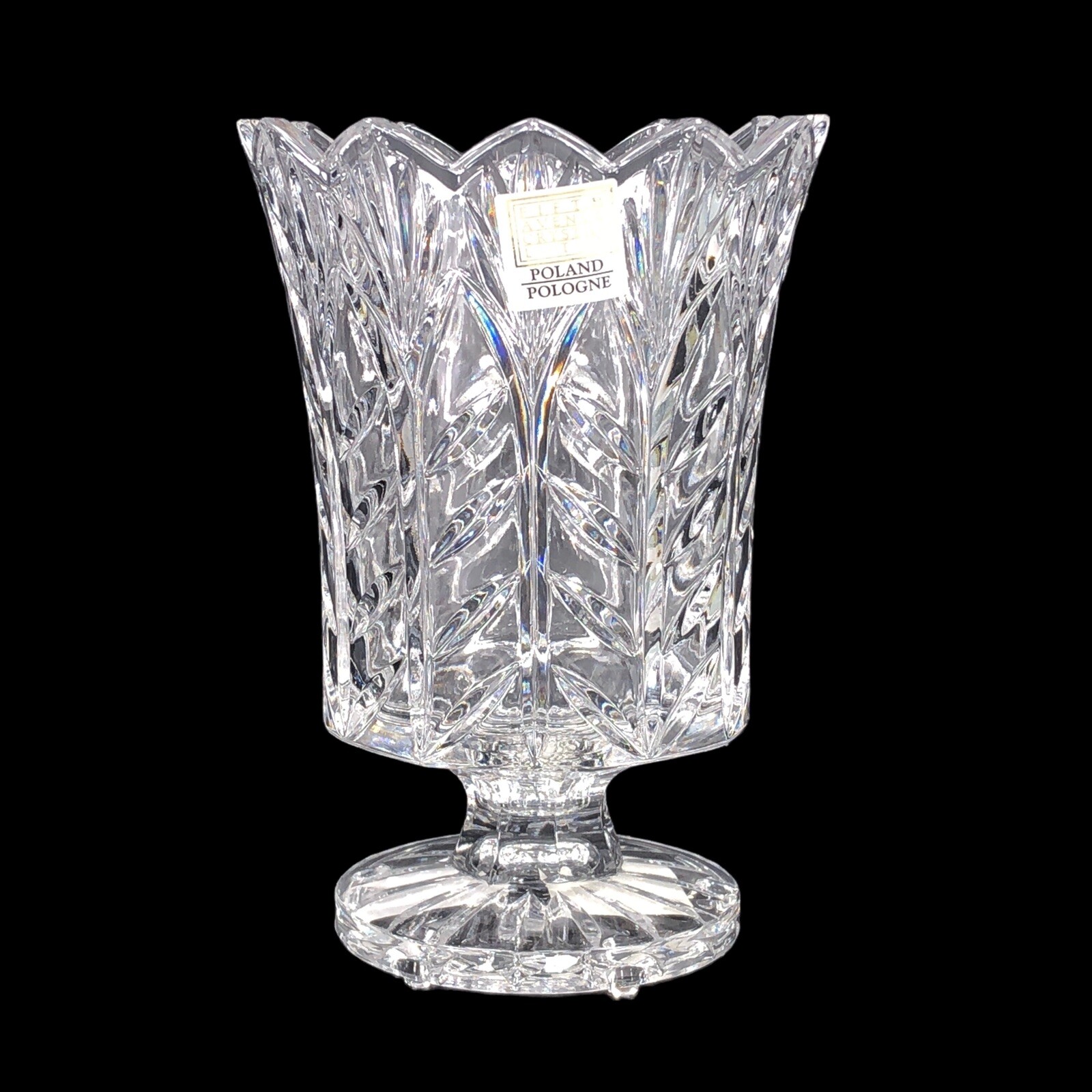 2ct Fifth Avenue Crystal Glass Hurricane Candle Holder Vase Lead Poland 7 1/2 in