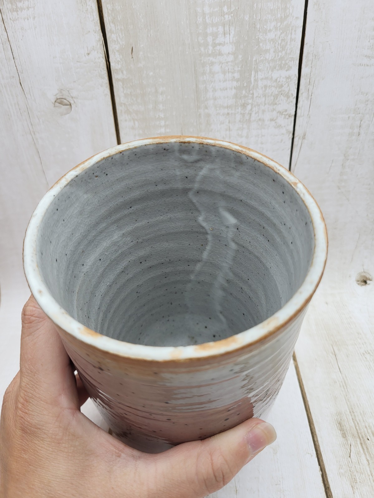 6.5″ Speckled Pottery Flower Vase Gray Lavender Glazed Studio Art