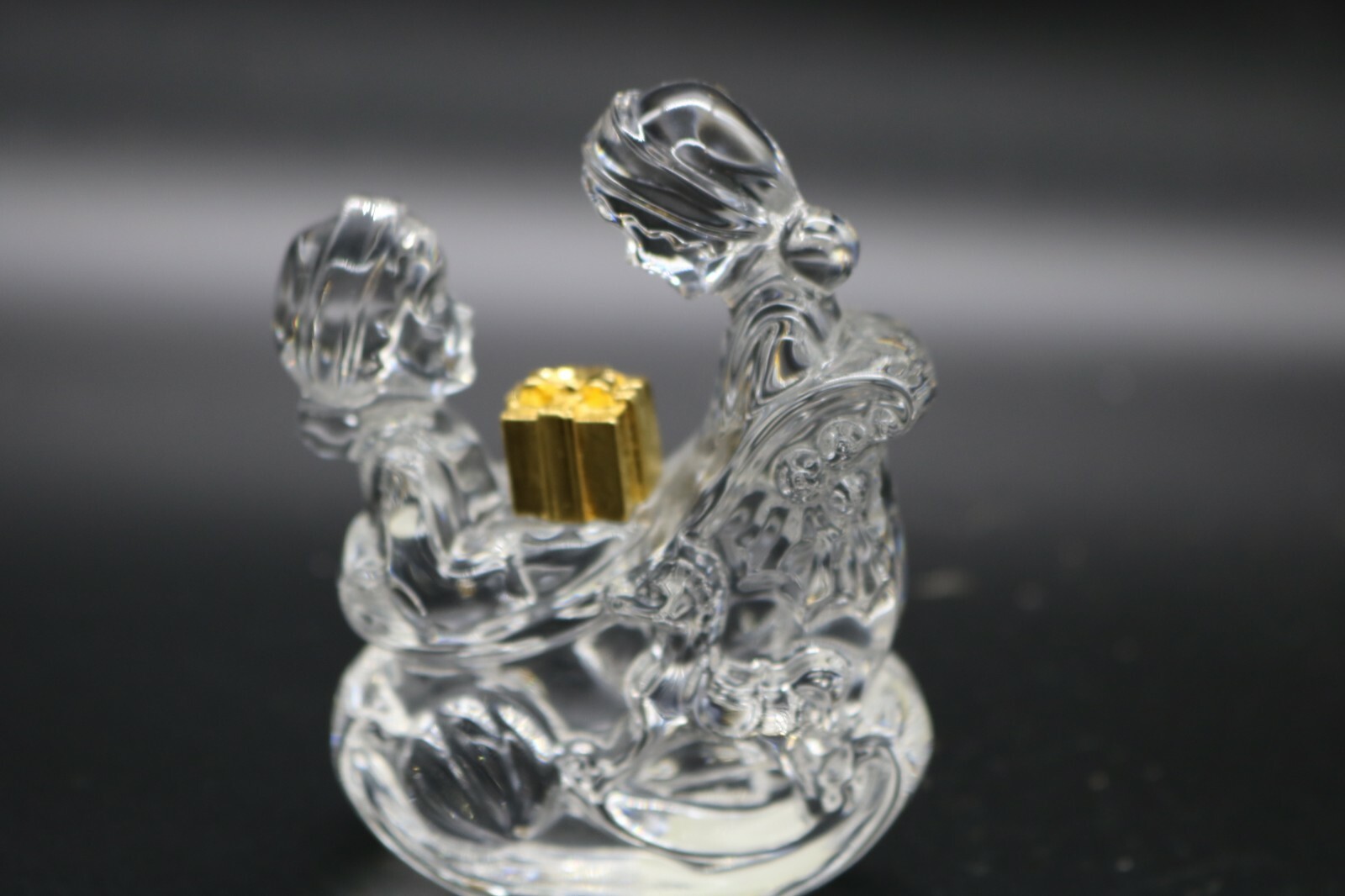 Waterford Crystal Marquis Figurine Rocking Sleigh Girls with Gold Present