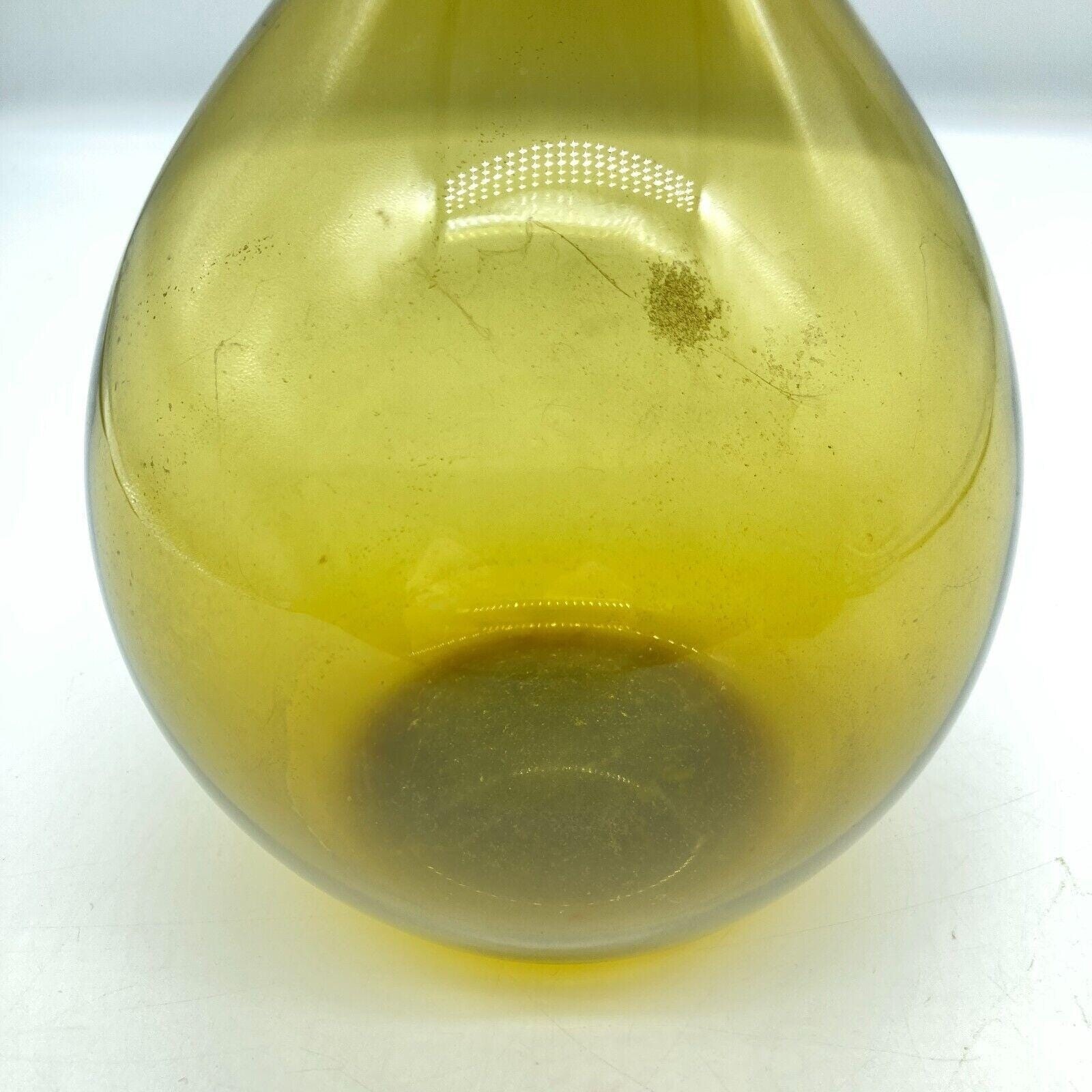 MCM Vase 15.75″ Long Neck Hand Blown Olive Art Glass Bulb Base Tall Vintage