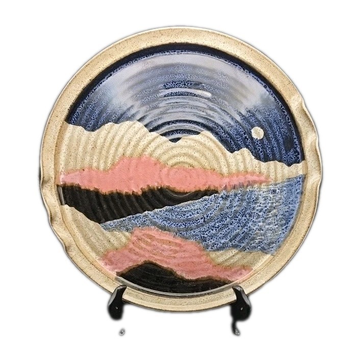 Vintage 90s Studio Art Pottery Wall Art 15″ in Abstract Art Signed Blue,Pink