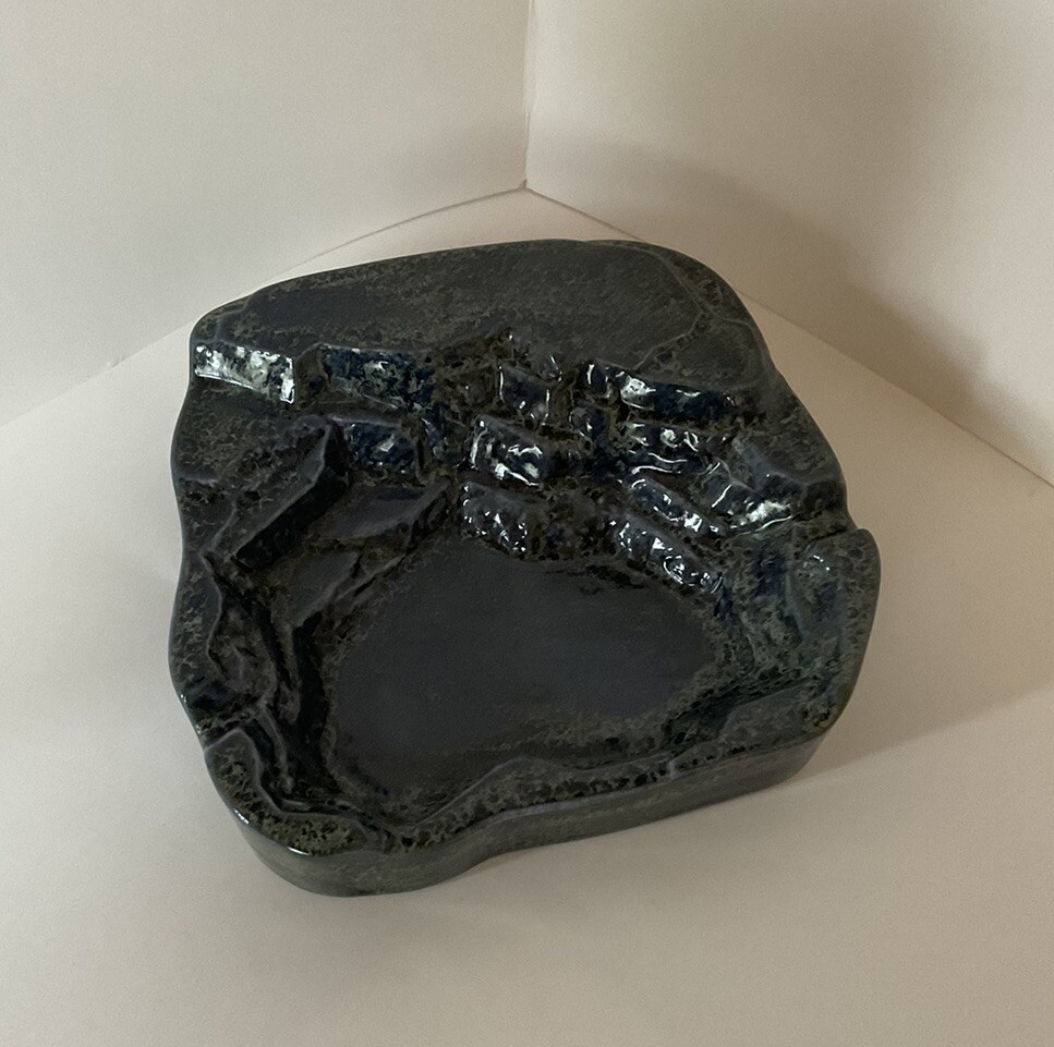 Glazed Blue Pottery Trinket Tray Ashtray Rock Formation Ceramic Cigarette Cigar