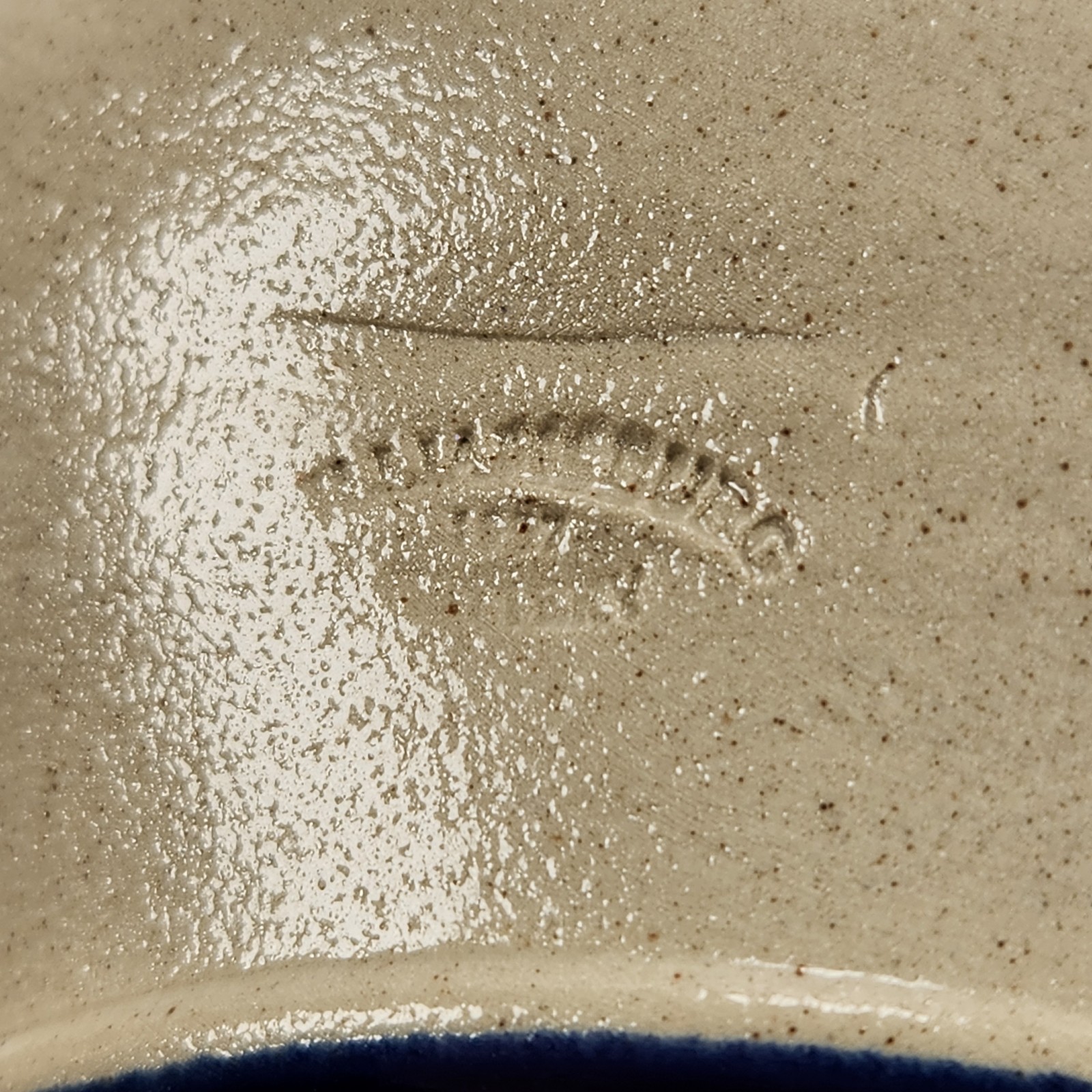 VTG Williamsburg Pottery Salt Glazed Blue Flower Handled Crock Farmhouse USA 5″